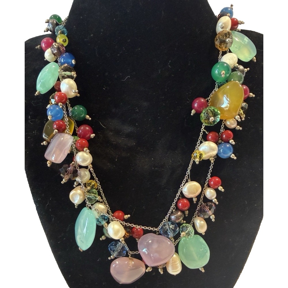 Two Piece Colorful Necklace Statement Crystal Glass Rhinestones Silver Tone Art